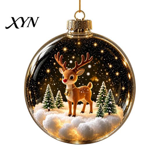 Glass Style Acrylic Sphere Baubles Christmas Glowing Decorative Ball, Lighted Ornament with Festive Scene, LED Holiday Light Balls Tree Hanging Decor