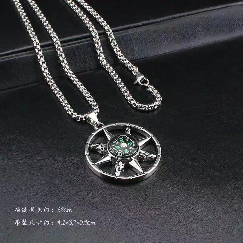 European and American Retro Compass Pendant Titanium Steel Necklace Versatile Fashion Hip-hop Long Sweater