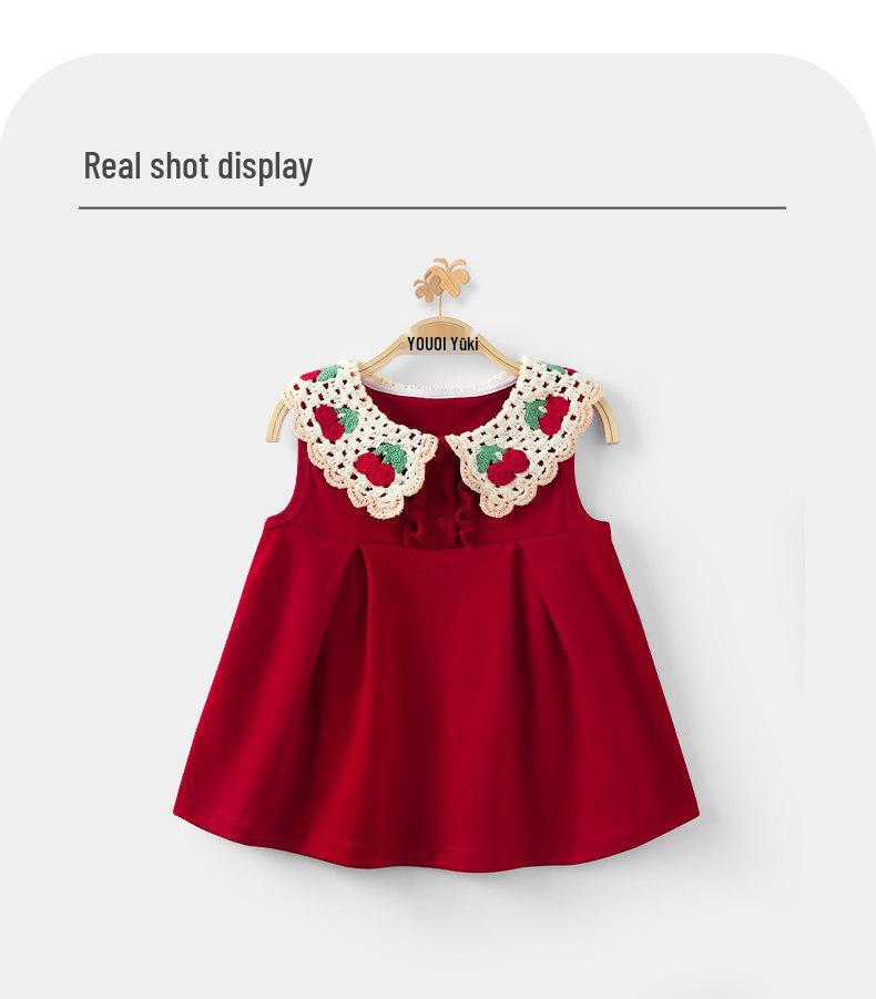 Youqi Baby 2026 Summer Red Cherry Princess Dress for Photoshoots