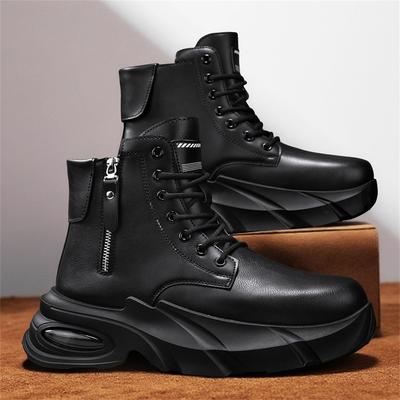 New Winter British-style Casual Leather Shoes with Thick Soles and High-top Motorcycle Martin Boots