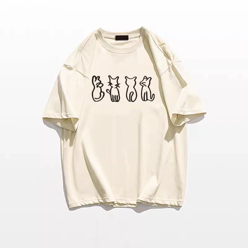 Summer Casual Oversized T Shirt Pure Cotton T-shirts for Men Harajuku Funny Cartoon Print White Y2k Tops Male Streetwear Youth