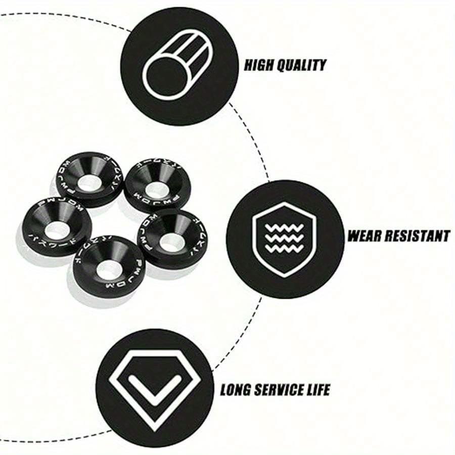 10Pcs Engine Bay Dress Up Bolts M6 Aluminum Fasteners Screws Kit Aluminum Bumper Fenders Washer with Bolts Engine Bay Dress Up Fastener Kit