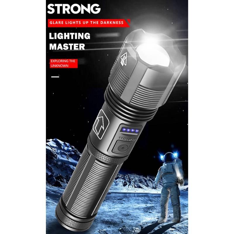 Powerful Xhp50 Led Flashlight With Usb Rechargeable Feature Ideal For Outdoor Camping And Emergency Situations