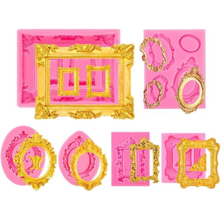 6 PCS Photo Frame Silicone Molds Frame Chocolate Silicone Molds Vintage Style Picture Frame Moulds for Cake Decorating Cupcake Topper Chocolate Candy