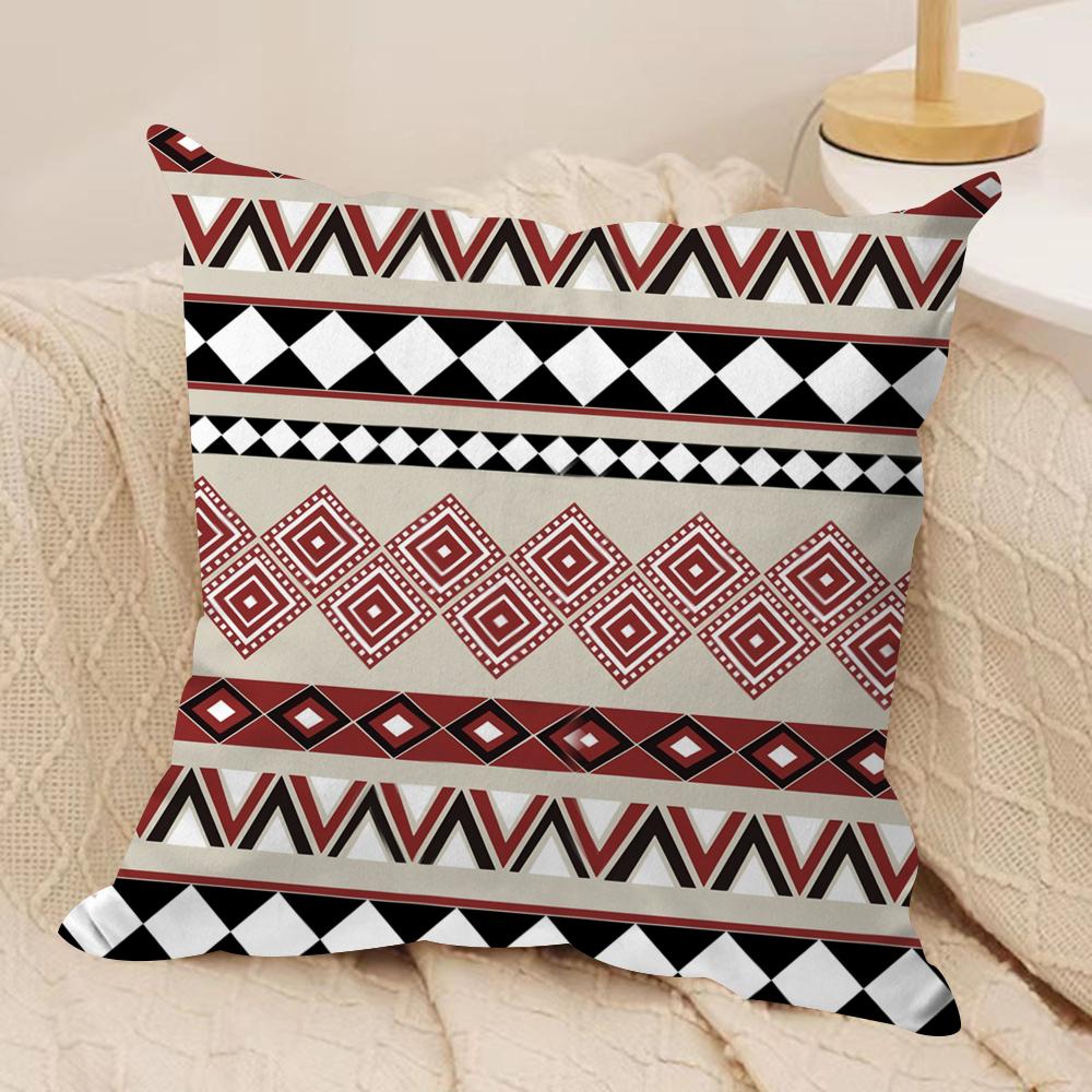Classic Geometric Patterns Cushion Cover Short Plush Doublesided Print Square Throw Pillow Covers Sofa Home Cushion Decor