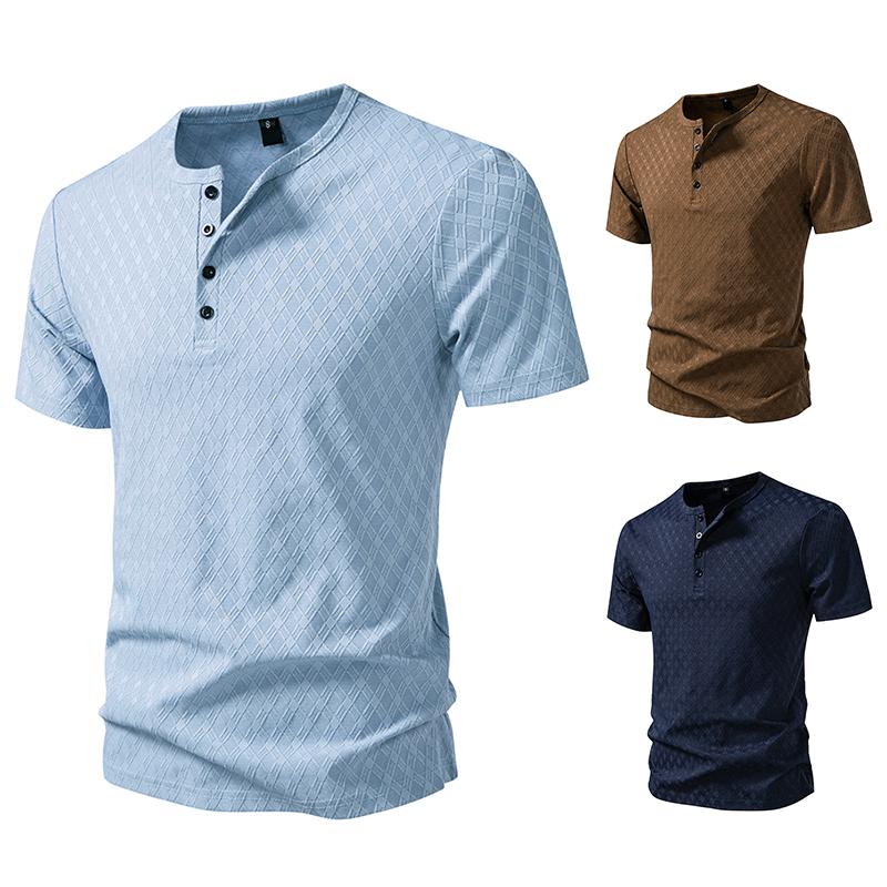 Camiseta Vintage Hombre Malla Waffle Henley Verano Barato Tops Ropa Masculina Manga Corta Liso Golf Camiseta Streetwear
