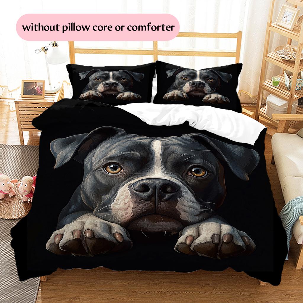 Black Pitbull Pattern Bedding Home Decoration Birthday Gift (1 * duvet cover + 2 * pillowcase, without core)