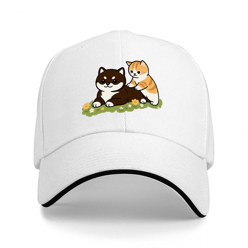 Cute Cat Duo Baseball Cap Black Adjustable Hat with Adorable Feline Design for Cat Lovers Fashionable and Comfortable Headwear