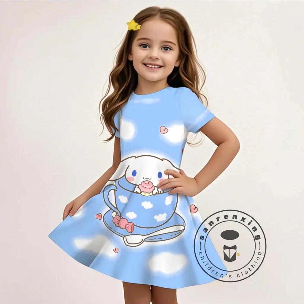 Sanrio Cinnamoroll 3D Print Dress Girls Summer New princess dress Casual Hot Selling Stylish Home Clothing Dresses