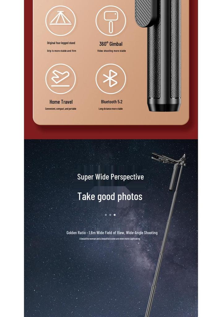Mini Portable Bluetooth Selfie Stick with Gimbal and Floor Stand for Universal Phone Live Streaming