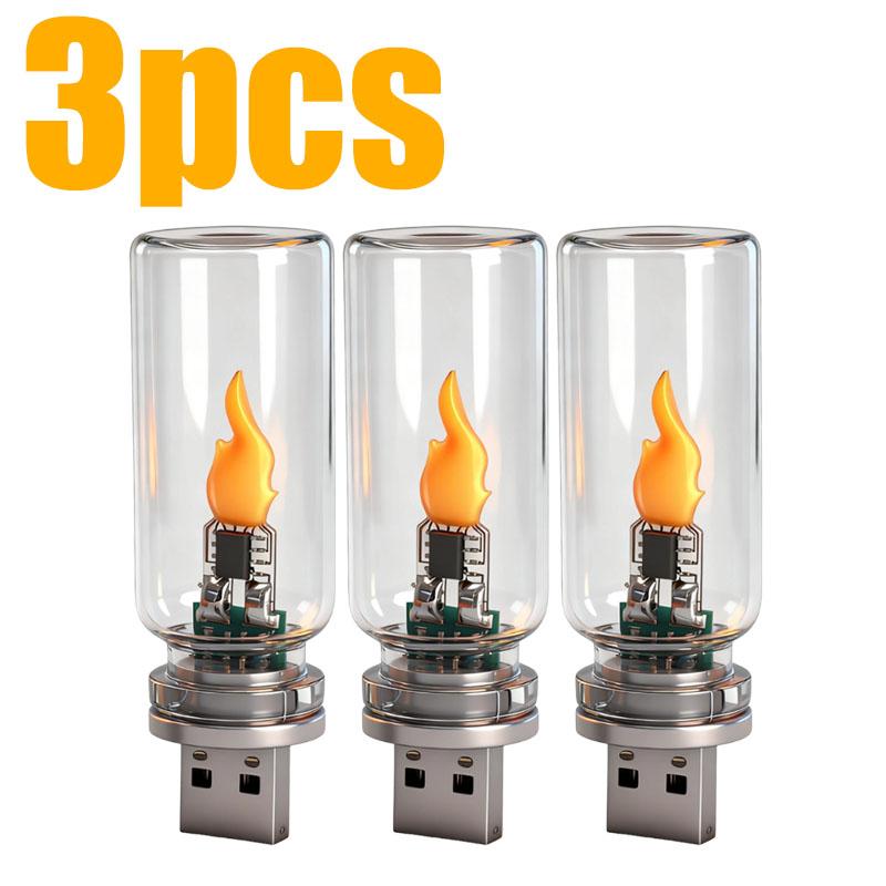 1-5pcs Car Ambient Night Light Holiday Home Decor Auto Interior Light 5V USB LED Flickering Candle Bulb Lamps Accessories