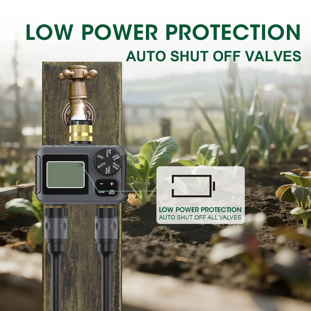 Outdoor Irrigation Valves Double Zone Control BSP 3/4” Brass Fitting IP55 Rate Weatherproof LCD Monitor