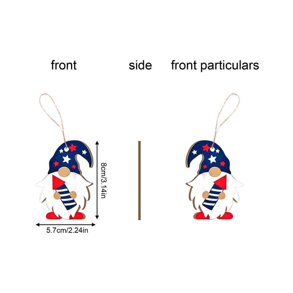 Wooden Hanging Ornaments Set Patriotic Theme Gnome Heart Star Round Shaped Decorations for Independence Day Home Party Office School