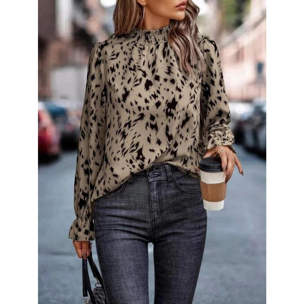 Autumn Winter New Women's Blouse Long Sleeve Mock Neck Loose Fit European American Style Cross-Border