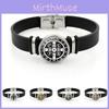 Elegant Saint Benedict Medal Adjustable Bracelet Stylish Black Leather Jewelry Unisex Gift