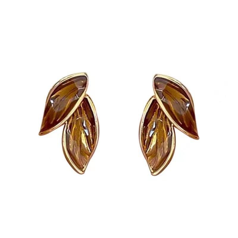 Neuer koreanischer Ankunft Metall Trendig Frisch Lieblich Süß Graues Blatt Ohrstecker für Damen Modeschmuck Geschenke