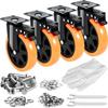 Caster Wheels, 15.2 Cm Swivel Plate Casters, Set of 4, with Security A/B Locking No Noise PVC Wheels