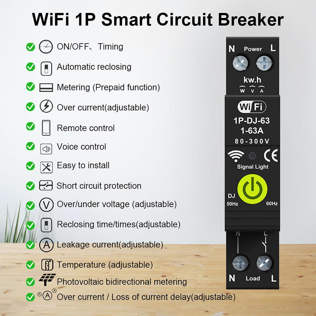 Tuya WiFi Intelligent Circuit Breaker ON OFF Timing Photovoltaic Bidirectional Metering Energy Meter Automatic