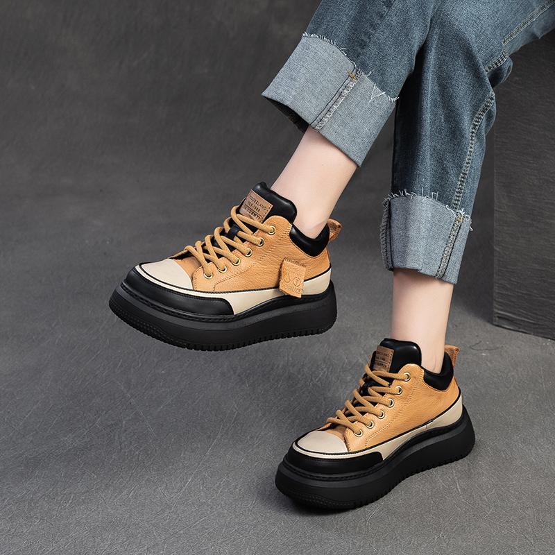 Spring and Autumn New Leather Thick-Soled Casual Women's Shoes