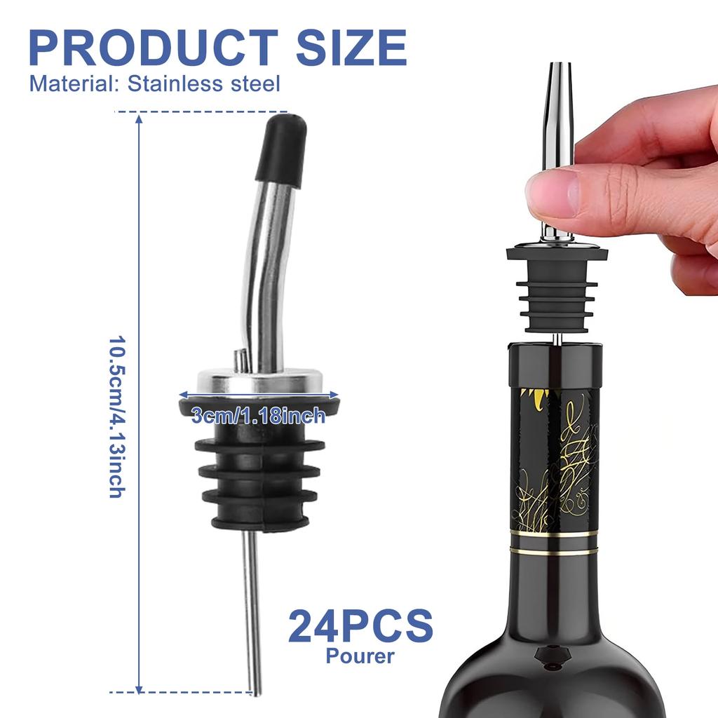 24Pcs Liquor Bottle Pourer Stainless Steel Wine Bottle Pourer with Dust Cover Wine Dispenser Precise Flow Control Wine Pouring