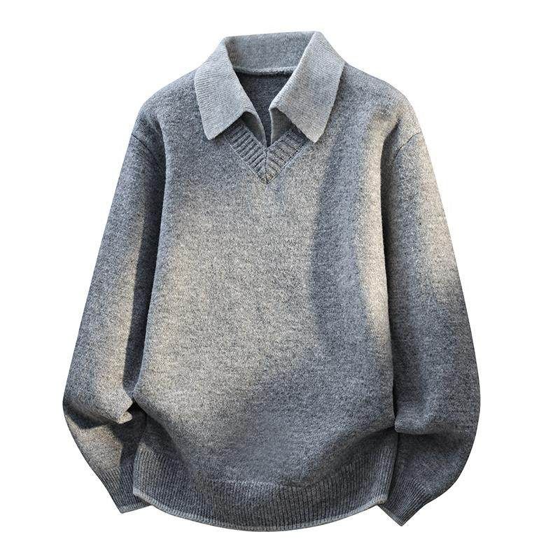 Dongjie No Logo Flus Autumn Fashion Lapel Sweater Jacket Men's Knitwear Solid Color Base Layer Shirt