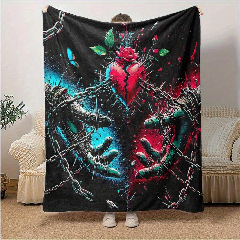 1pc Broken Heart in Chains Blanket  Seasonal Universal Home Decorative for Room, Gift Idea, Living Room, Travel, Camping