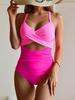 European American Color Block Spliced Cutout One-Piece Swimsuit with Adjustable Cross Tie-Up.