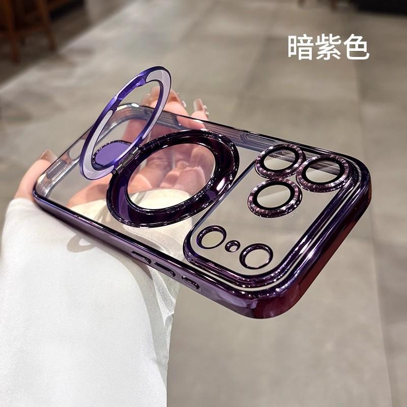 Applicable To iPhone17PROMAX Mobile Phone Case, Magnetic Fulcrum Bracket, Transparent with Lens Film, Apple 16 Soft Anti-drop