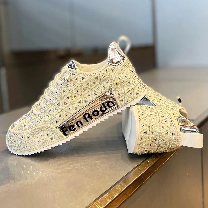 Fashion Luxury New Designer Men's Charm Rhinestone Lace Up All Match Platform Causal Shoes Male Flats Moccasins Walking Sneakers Zapatos