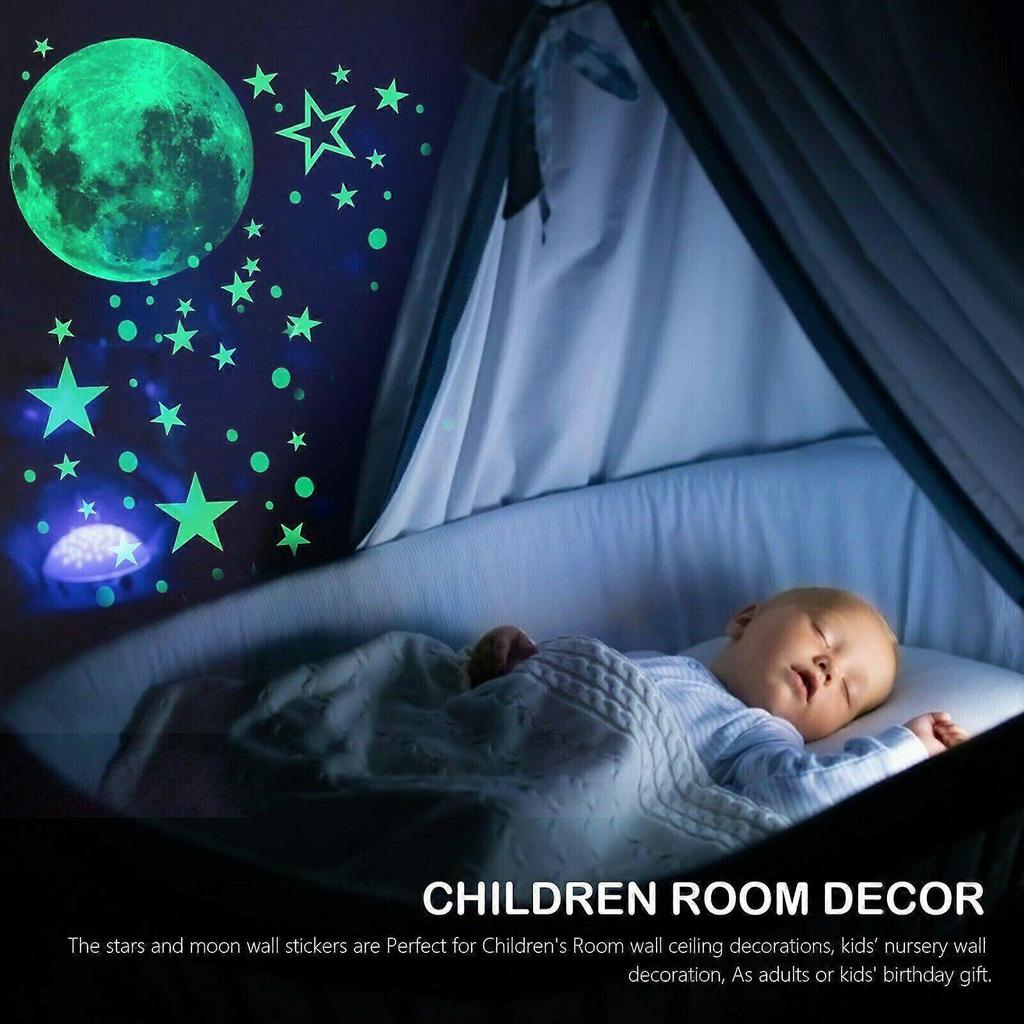 453 Pieces Glow In The Dark Stars Wall Stickers, Moon and Stars Luminous Stickers, Fluorescent Star Sticker Ideal for Ceiling, Nursery, Wall Decor
