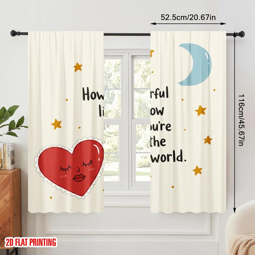 2pcs 2D flat printing Drapes How Wonderful Life You Polyester Fabric Without Electricity Festive Holiday Perfect for Indoor
