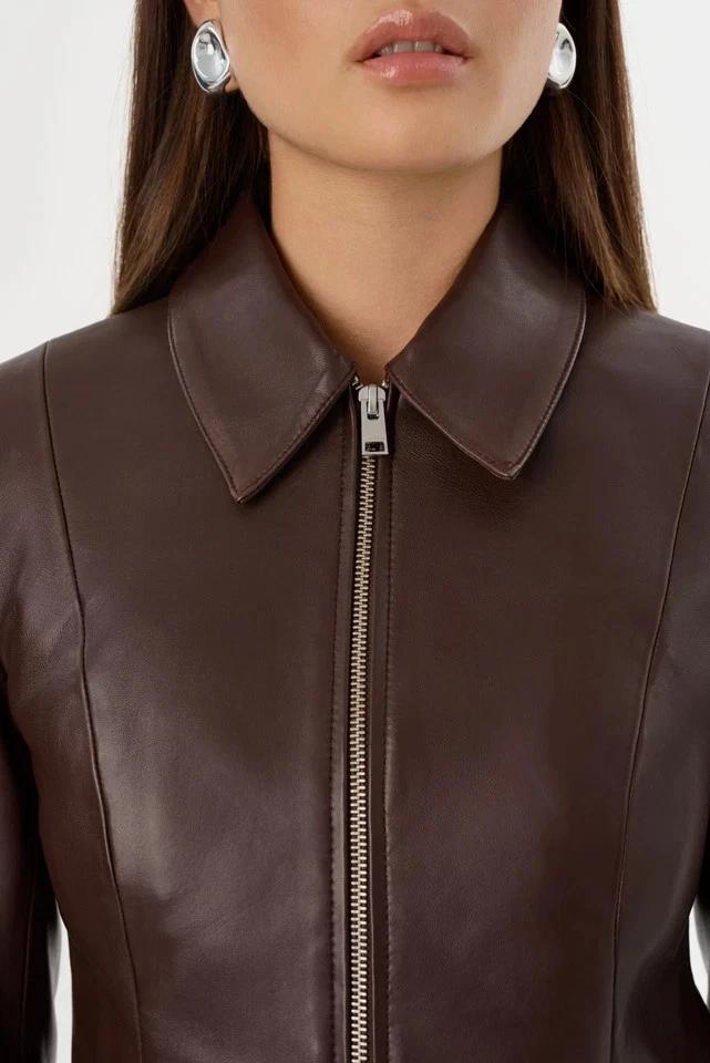 Leather Brown Causal Genuine Women Party Wear Jacket Handmade Biker Motorcycle