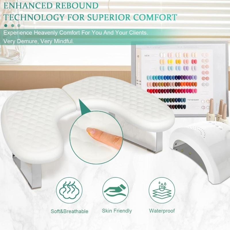 New PU Leather U-shaped Tilted Nail Art Hand Pillow Portable Removable Pink and White Hand Rest for Nail Salons&Home