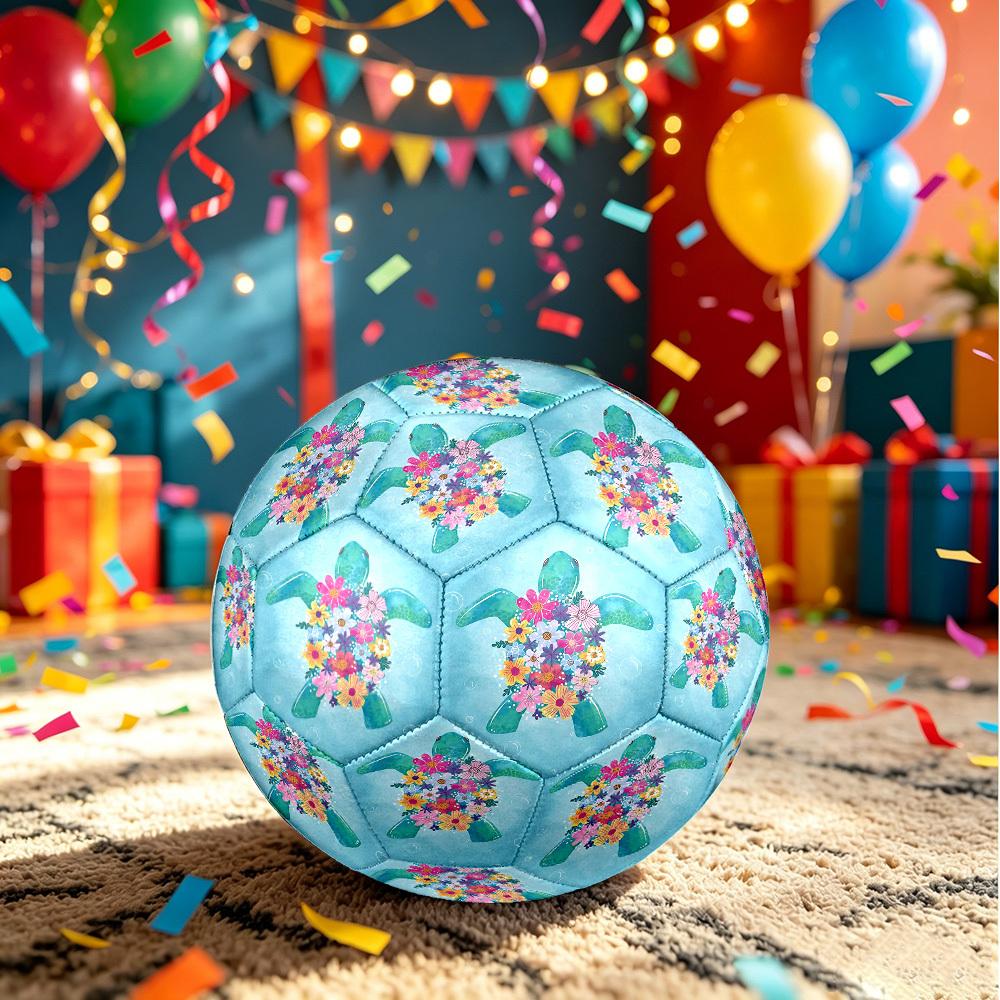 1pc Sea Turtle Flowers Theme Soccer Ball Football, Size 5, Lightweight PVC, Outdoor Training Soccer Ball,Gift J61413
