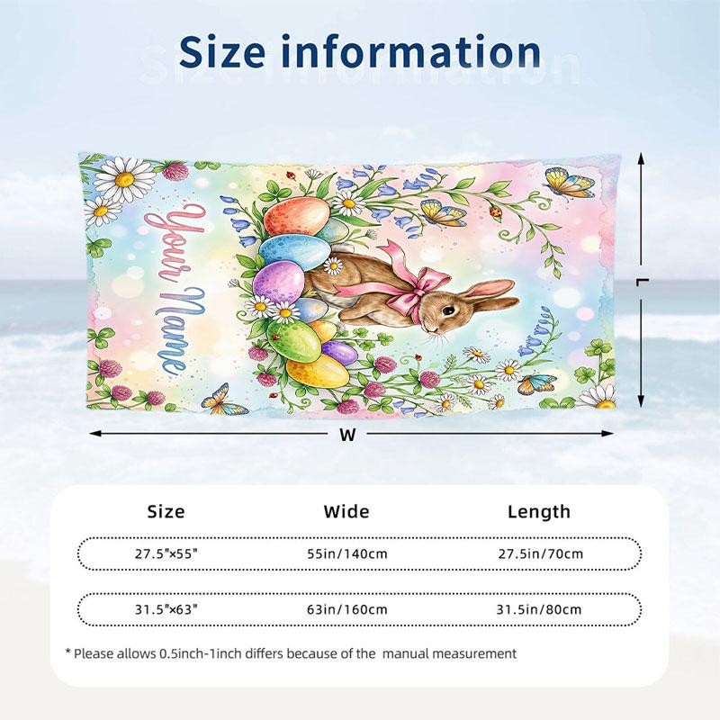 Easter Bunny Theme Beach Towel Personalized Custom Name & Text Soft Quick Dry Beach Towel for Swimming Travel