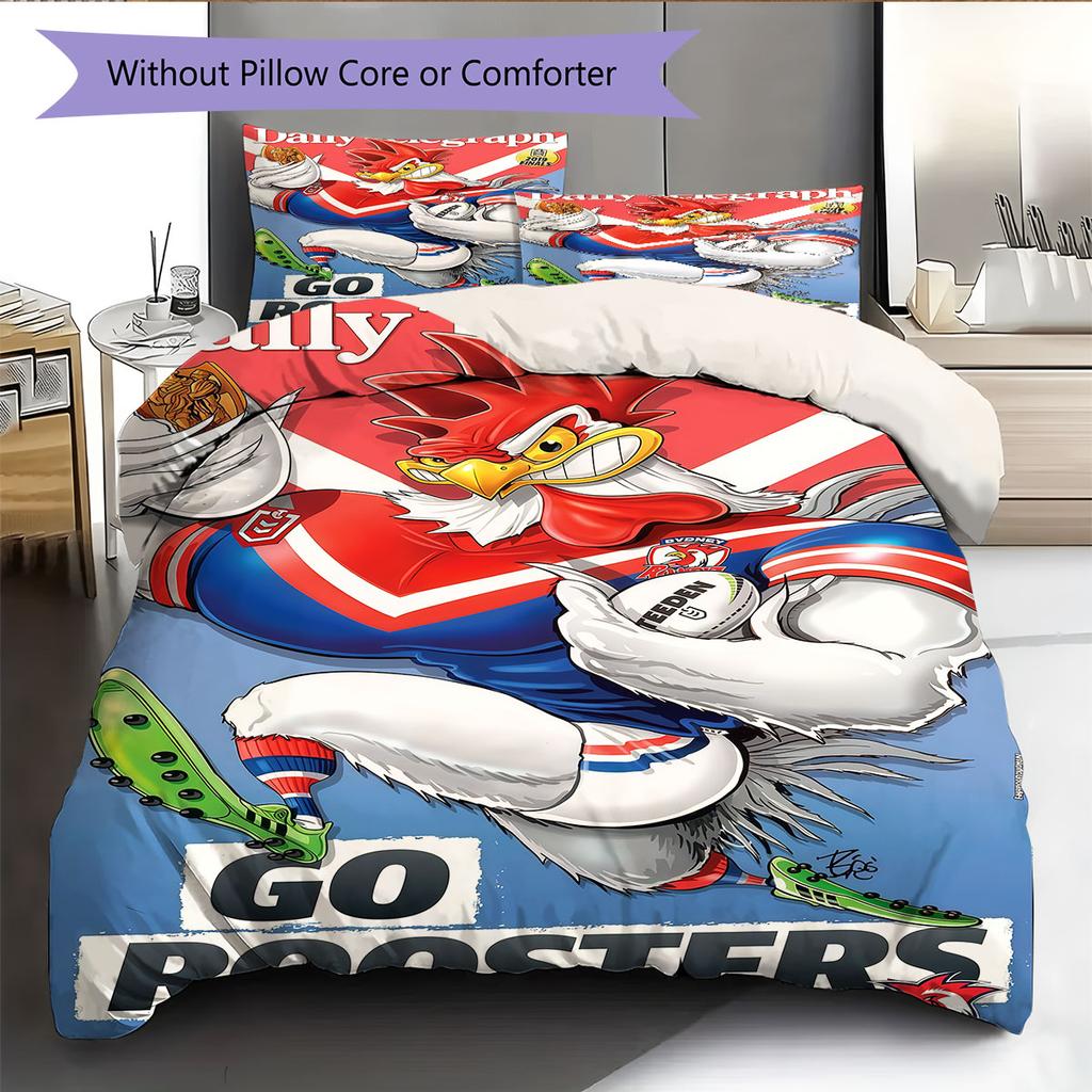 Sydney Roosters Power Bedding Quilt Set Quilt Cover Pillowcase Home Decoration Birthday Gift (1 * Duvet Cover + 2 * Pillowcase, Without Core)