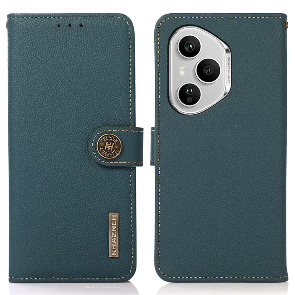 

KHAZNEH for Honor 400 Pro 5G (Global) Case Genuine Cow Leather Wallet Phone Cover Green