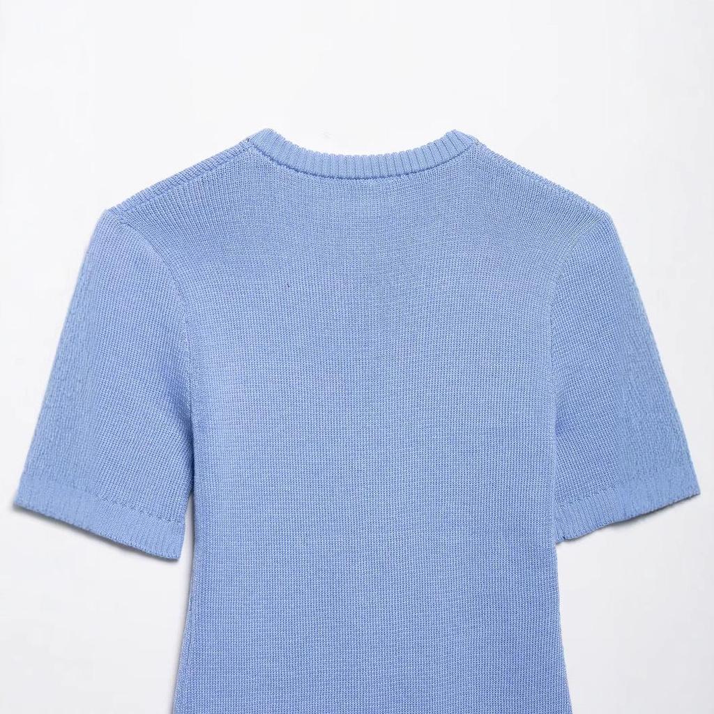 2025 Summer Women's Fashion: Round Neck, Short Sleeve, Front Button Knitted Dress