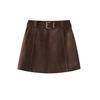 Women's Petite High-Waist Brown Suede A-line Bodycon Skirt - Autumn Winter Collection