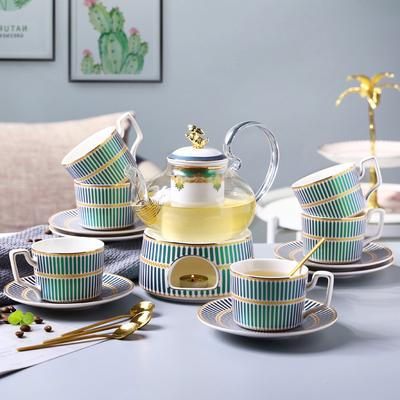 Ceramic Afternoon Tea Flower And Fruit Tea Set Tea Cup Household Fruit Glass Flower Teapot Candle Heating