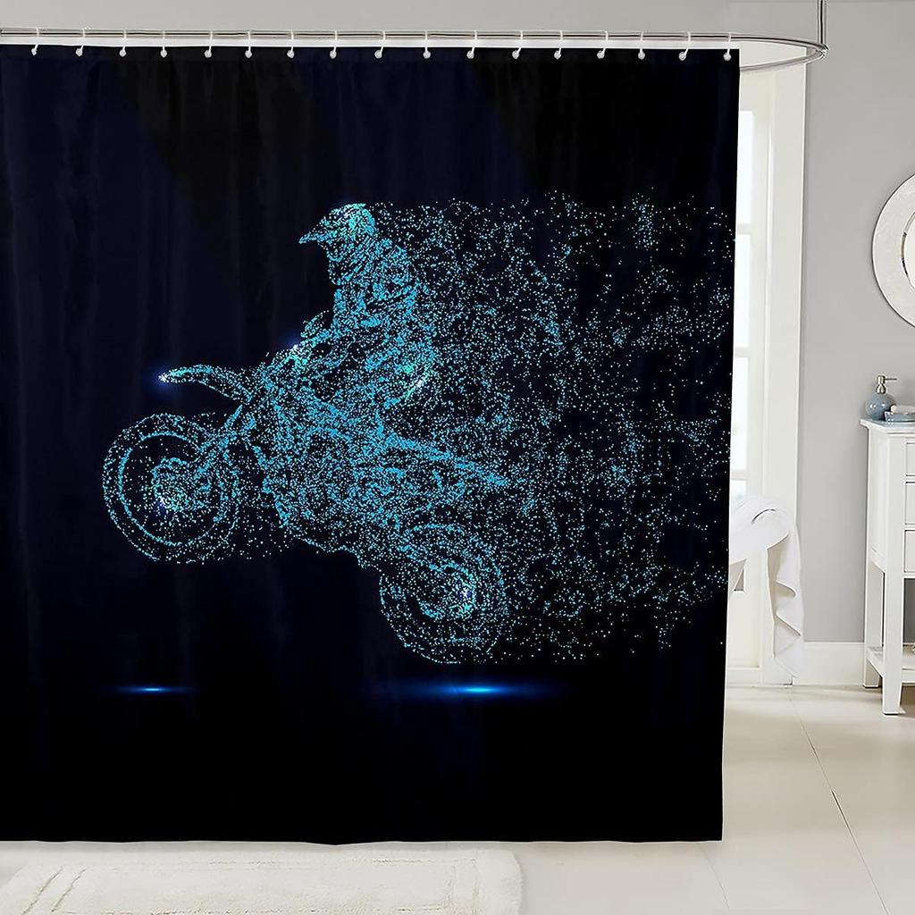 Outer Space Rocket Shower Curtain Galaxy Bath Curtain for Kids Boys Girl Cartoon Bathroom Accessories Universe Starry Sky