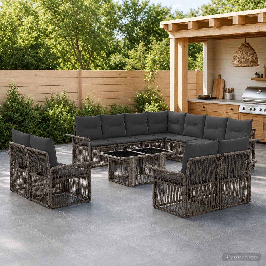Garden Sofa Set 12 Pieces Grey and Dark Grey Poly Rattan