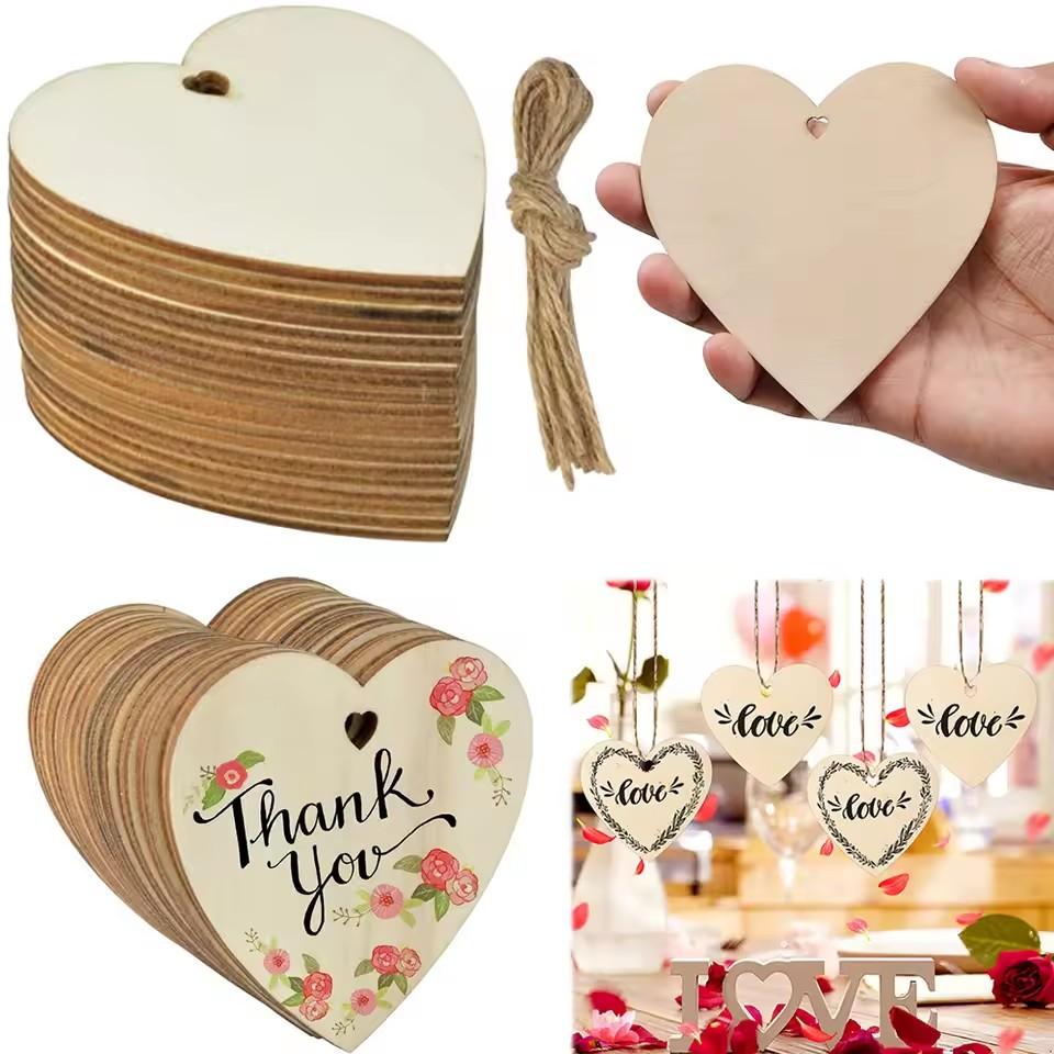 10/20pcs/lot Heart Shaped Wooden Hanging Ornament Hearts Craft for Wedding Valentine's Day Gift DIY Craft Art Project Painting
