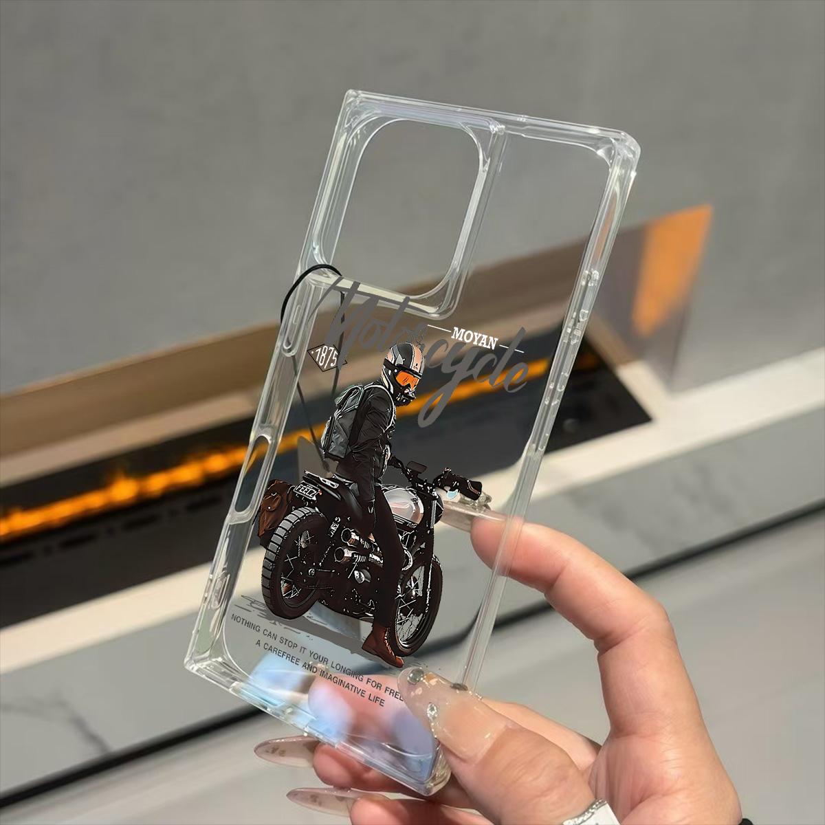 

Прозрачный квадратный чехол-бампер для iPhone 12 11 16 ProMax 15 Plus 13 14 Pro Max, защита от окисления, узор Мотоциклист iphone 11 ProMax
