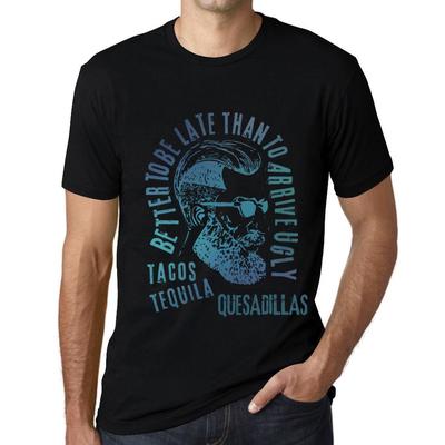 Men’s Vintage Tee Shirt Graphic T Shirt Tacos, Tequila and QUESADILLAS Deep Black