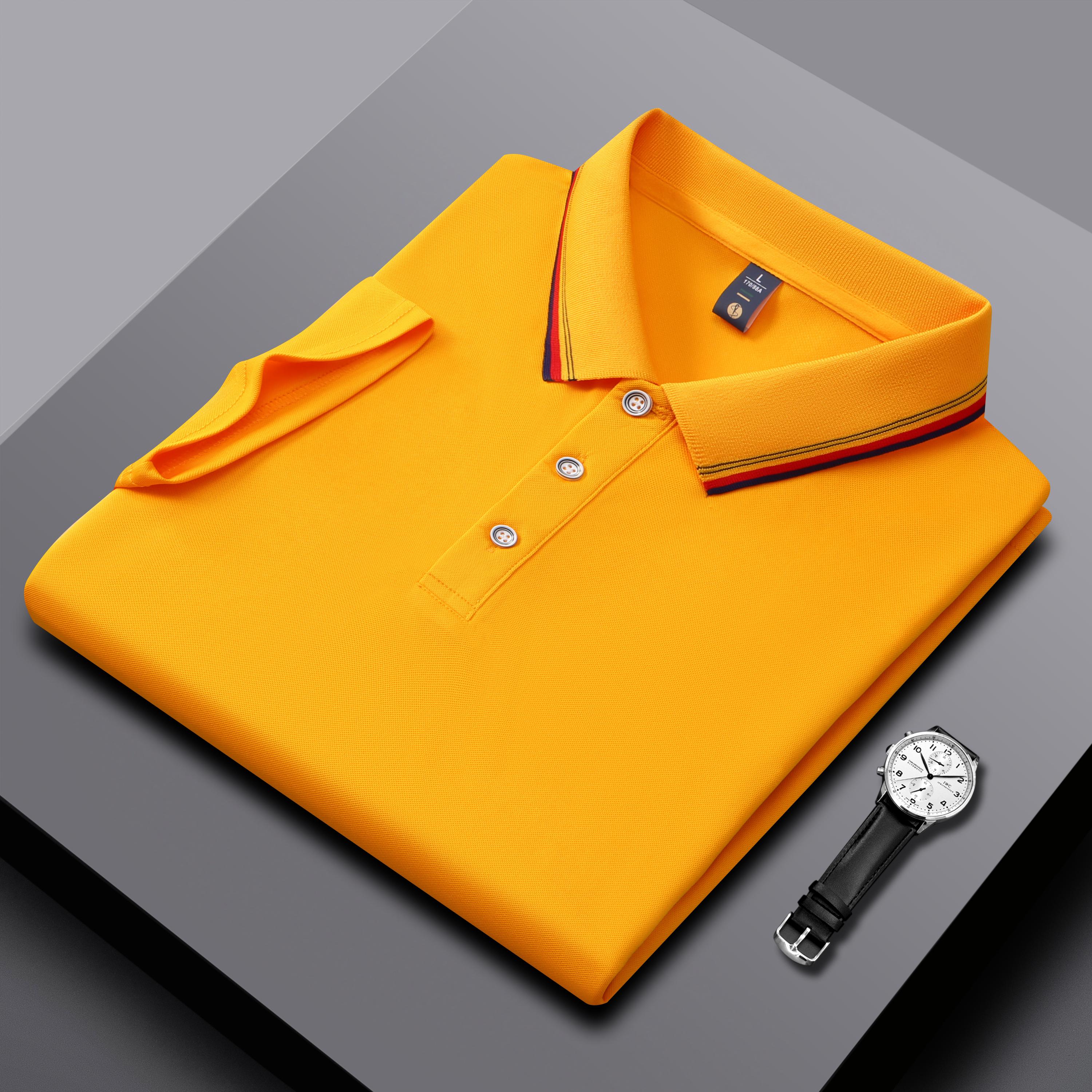 

Men s and Women s Polo Shirts Summer New Striped Collar T-shirts High-quality Splicing Color Business Solid Color Short Sleeves M жовтий