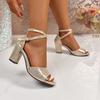 Large size sandals women's summer new fish mouth solid color high heels one-word buckle thick heel sandals