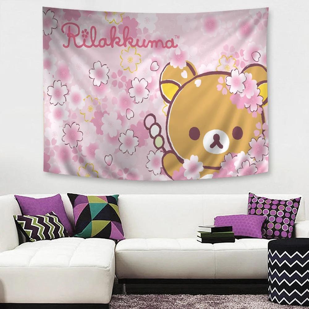 RRilak Bear Kuma Bear Anime Tapestry Hippie Flower Wall Carpet Dormitory Decoration Cheap Hippie Wall Hanging