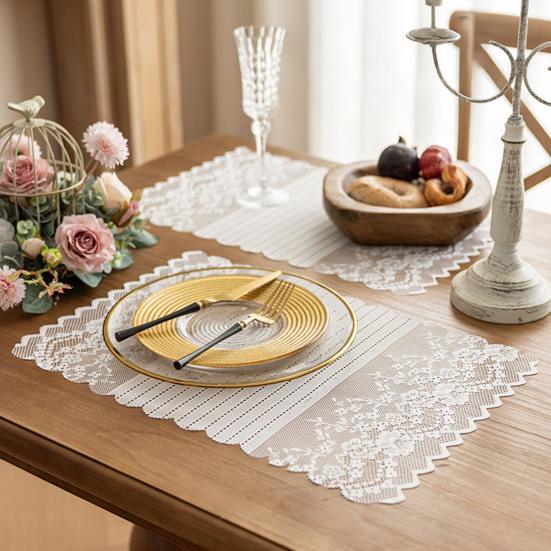 Spitzen Tischläufer Ausgestanzte Platzsets für Esstisch Kommode Buffet Dekor Faltenfreies Schutz-Tischdecke für Esstisch Zuhause Hochzeit Party