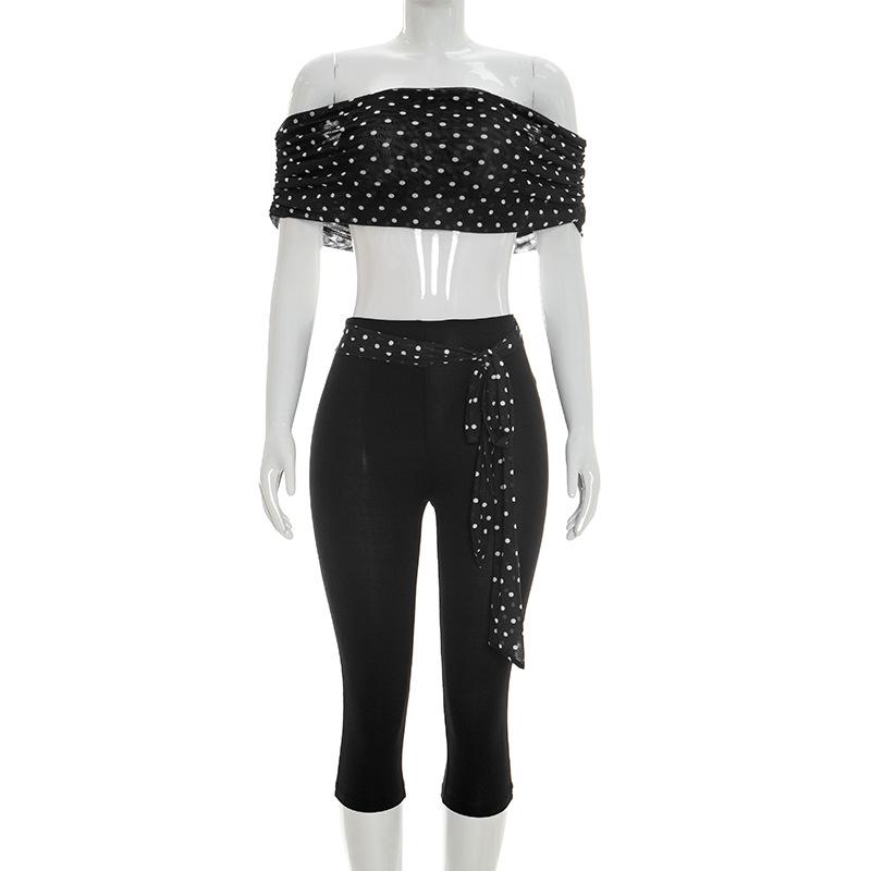 J26ST063 Women s Off-the-Shoulder Polka Dot 3/4 Sleeve Suit L чёрный